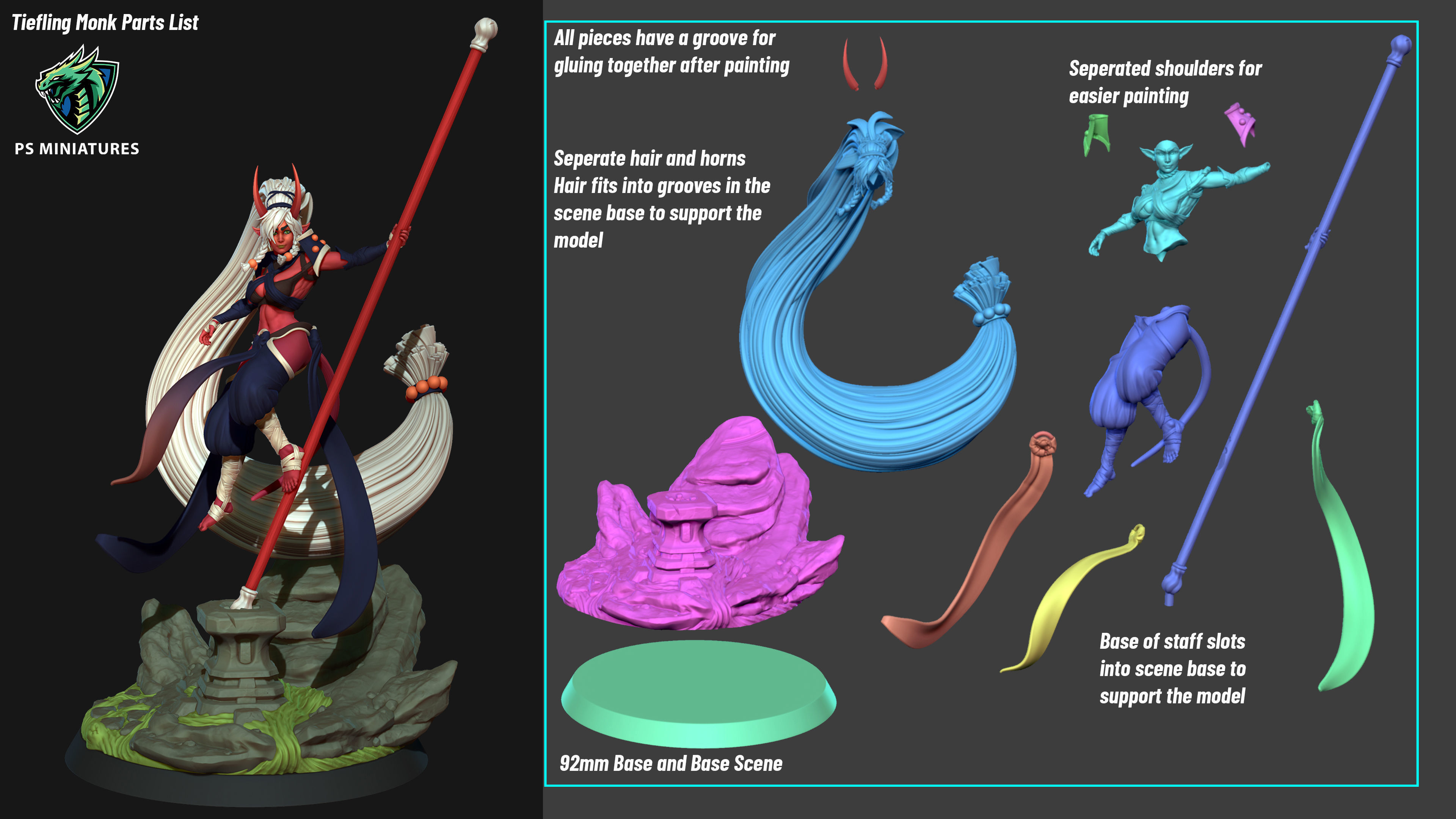 Tiefling Monk Hero - 3d Printable 3D print model_1
