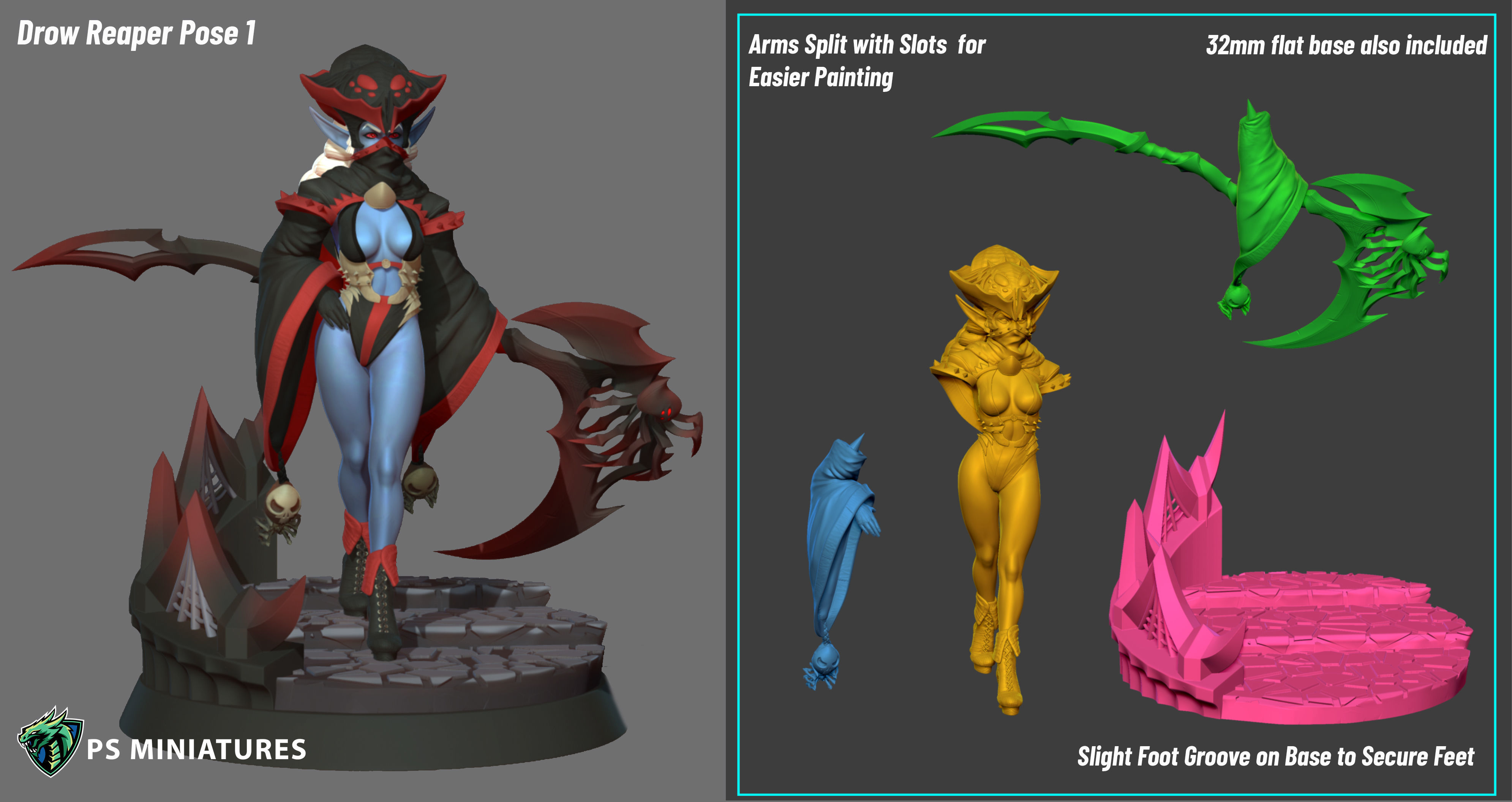 Drow Reaper Pose 1 - Includes 2 Variations 3D print model_1