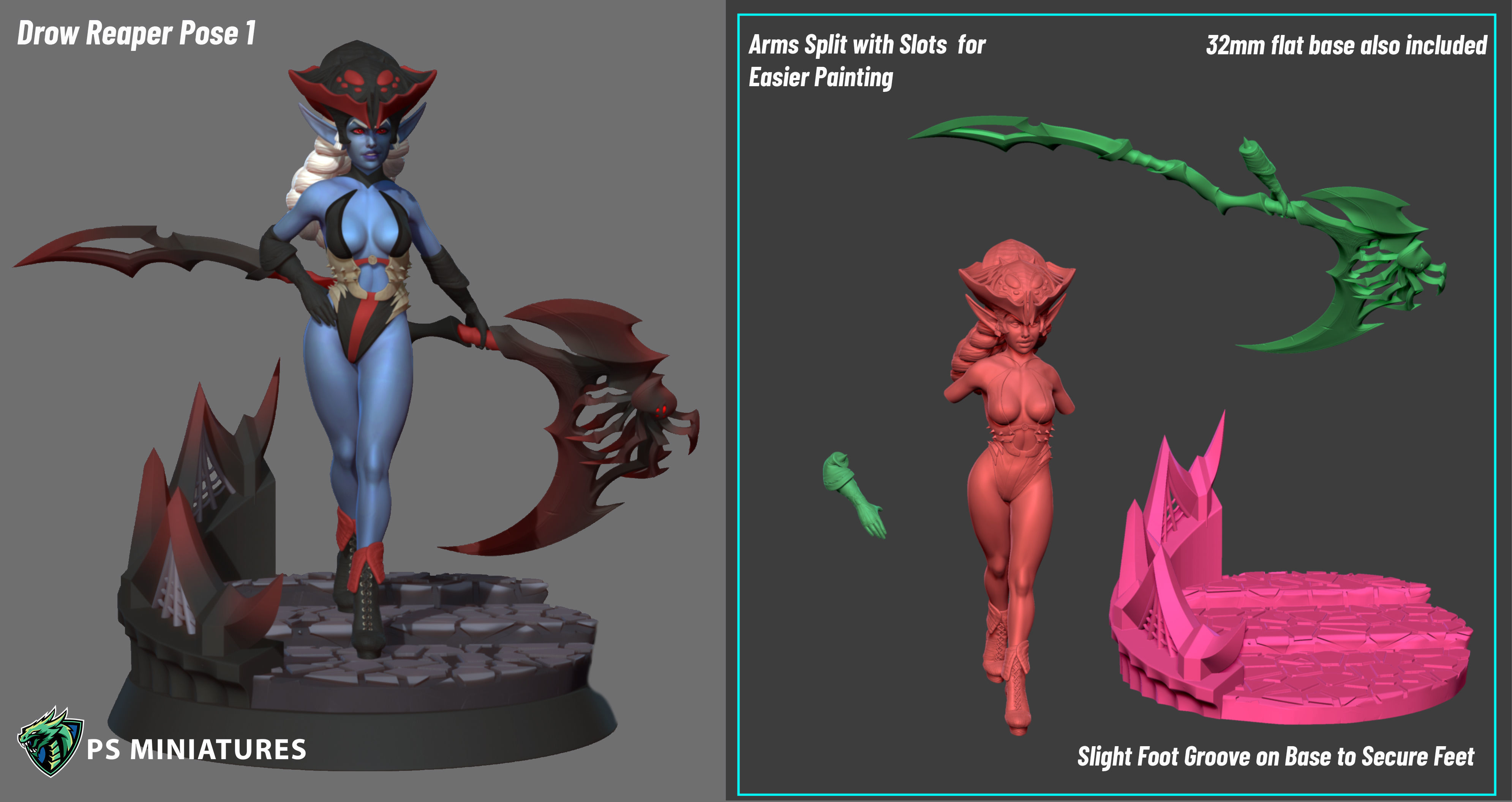 Drow Reaper Pose 1 - Includes 2 Variations 3D print model_9