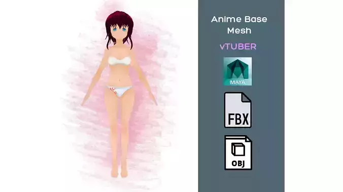 Anime base mesh  Vtube Low-poly 3D model