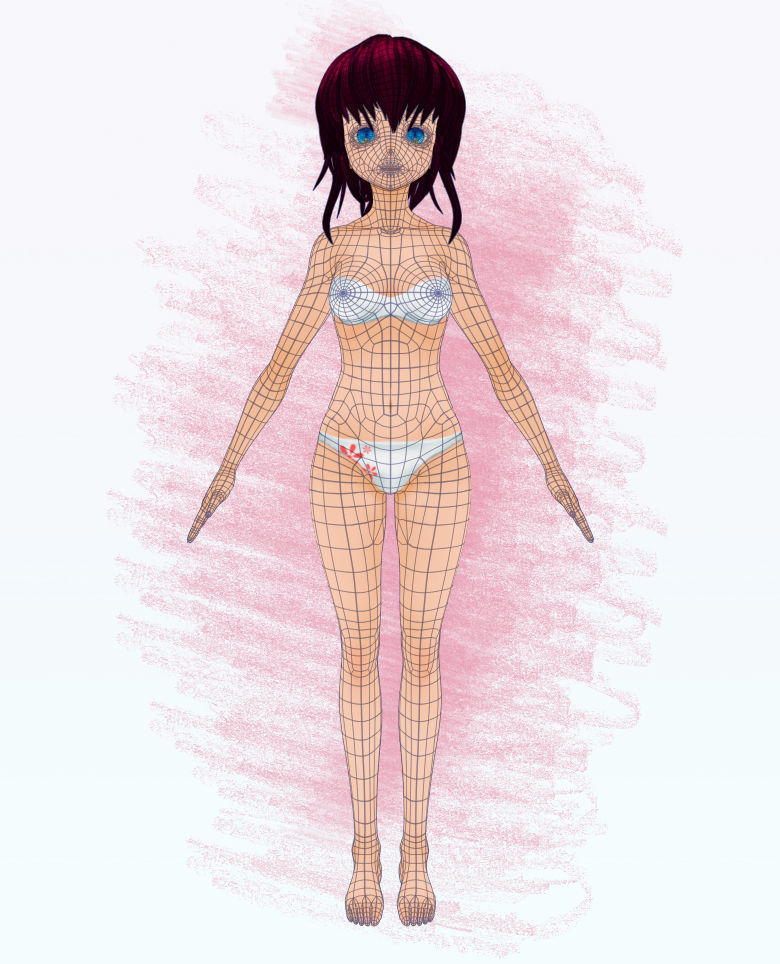 Anime base mesh  Vtube Low-poly 3D model_4