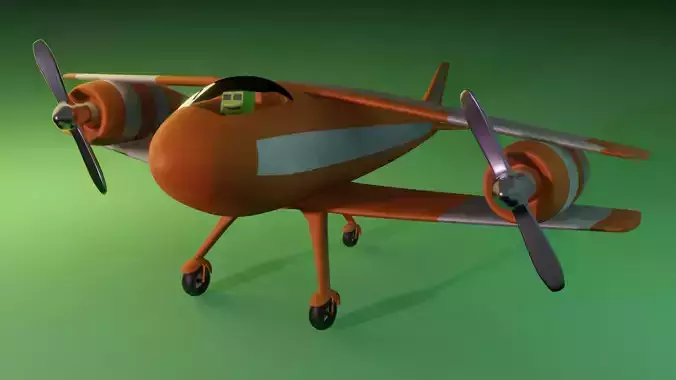 Low Poly Airplane orange with propellers