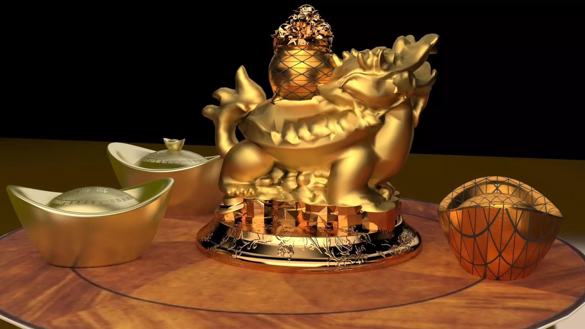 Chinese gold Ingot with turtle 3D model