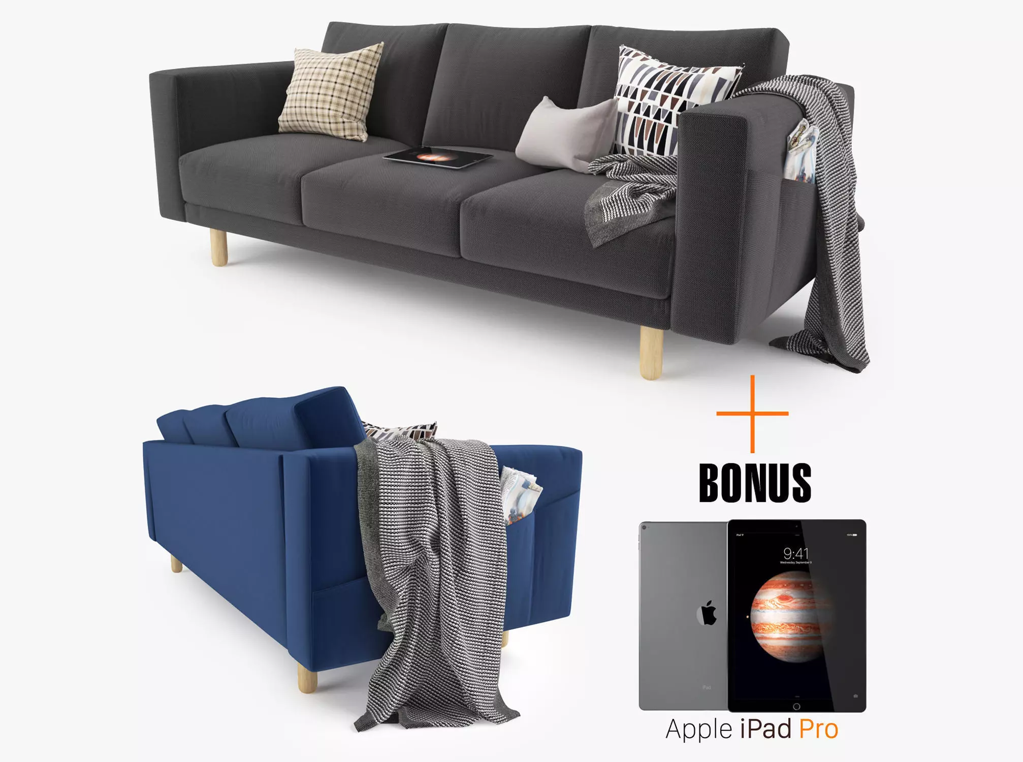 Modern Three Seater Sofa 3D model_0