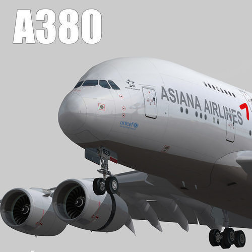 Airbus A380-8 Asiana airlines livery Low-poly 3D model