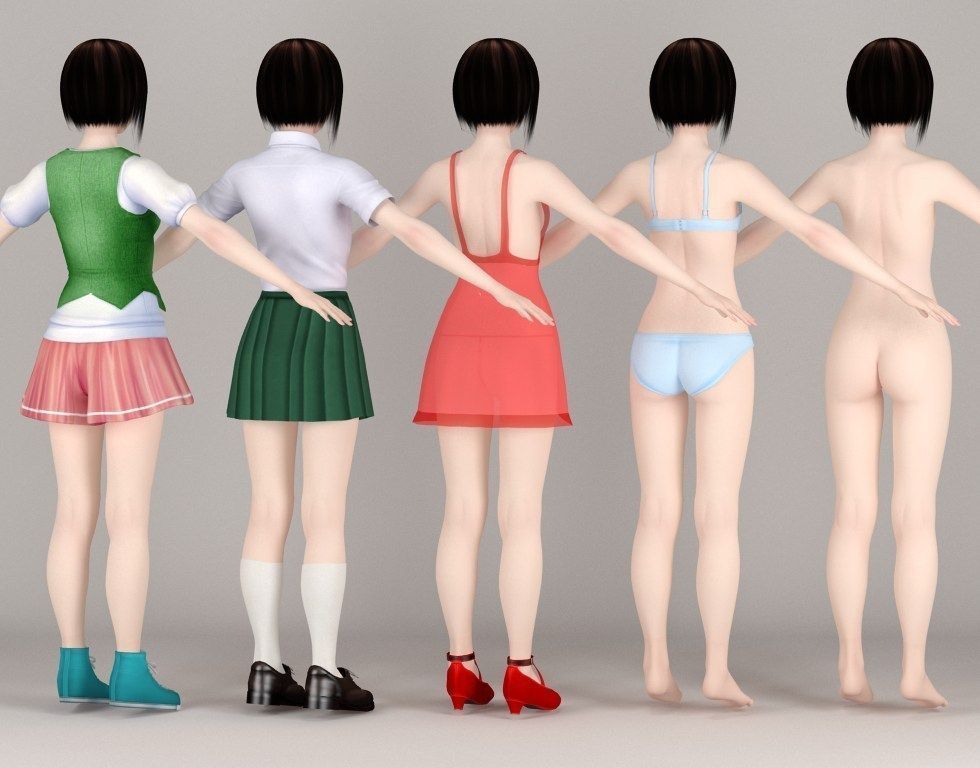  T pose nonrigged model of Satomi with various outfit  3D model_6