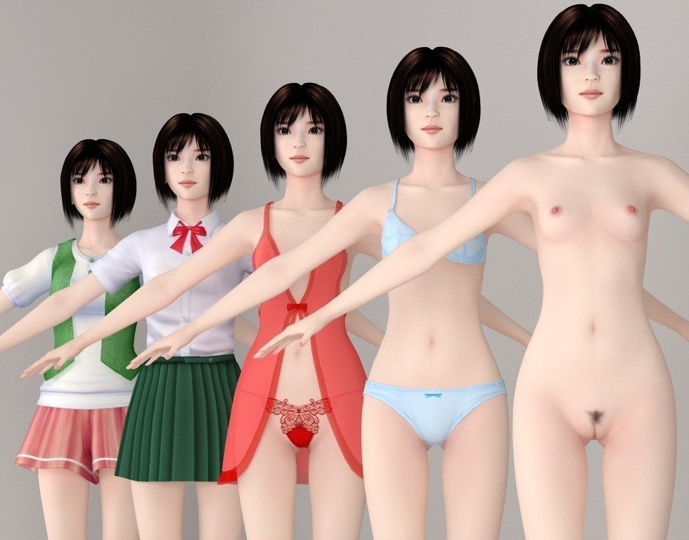  T pose nonrigged model of Satomi with various outfit  3D model_1