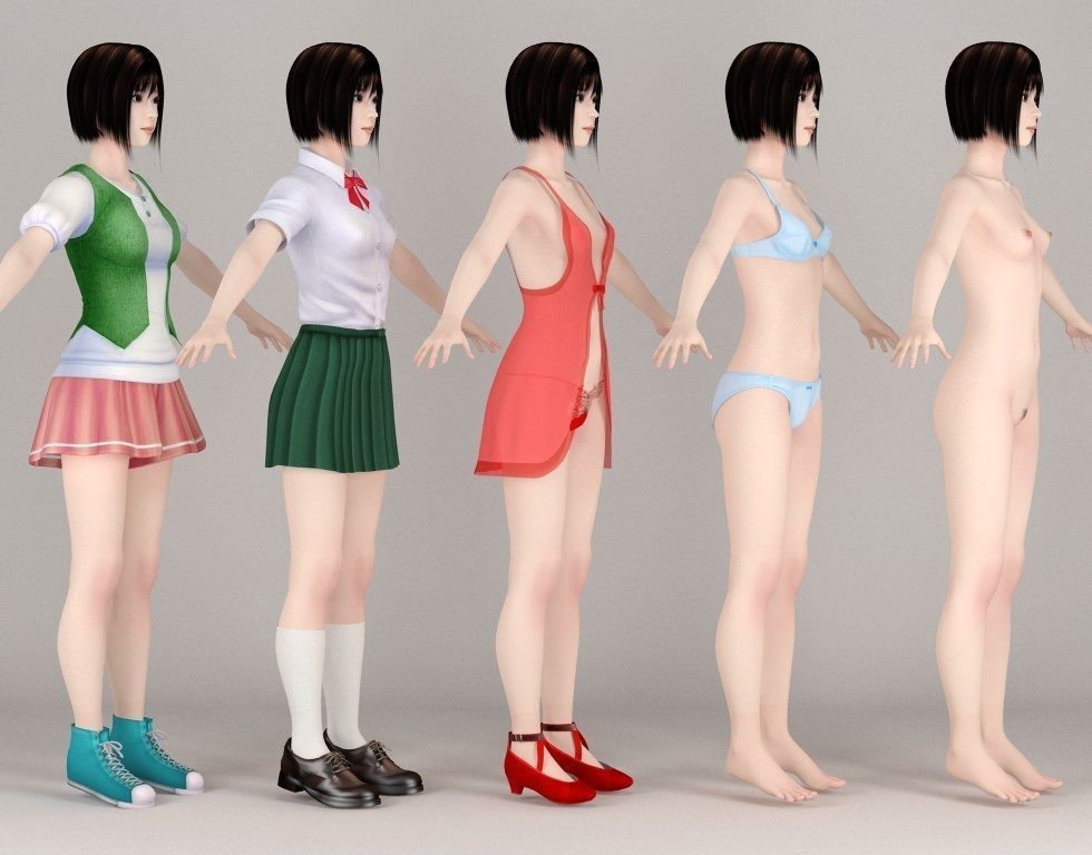  T pose nonrigged model of Satomi with various outfit  3D model_5