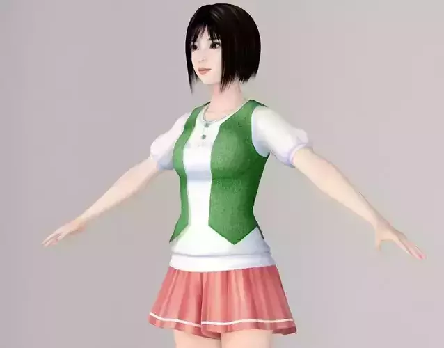  T pose nonrigged model of Satomi with various outfit  3D model