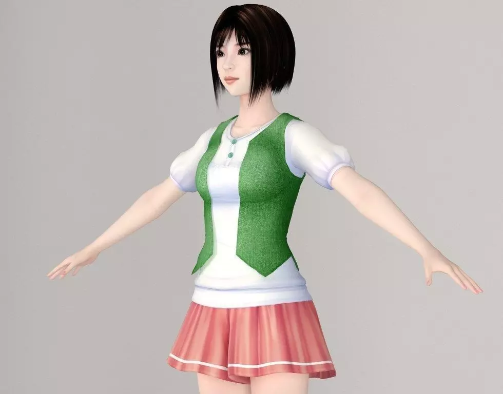  T pose nonrigged model of Satomi with various outfit  3D model_0