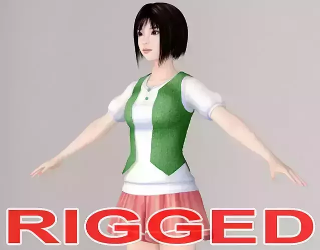 T pose rigged model of Satomi with various outfit 3D model
