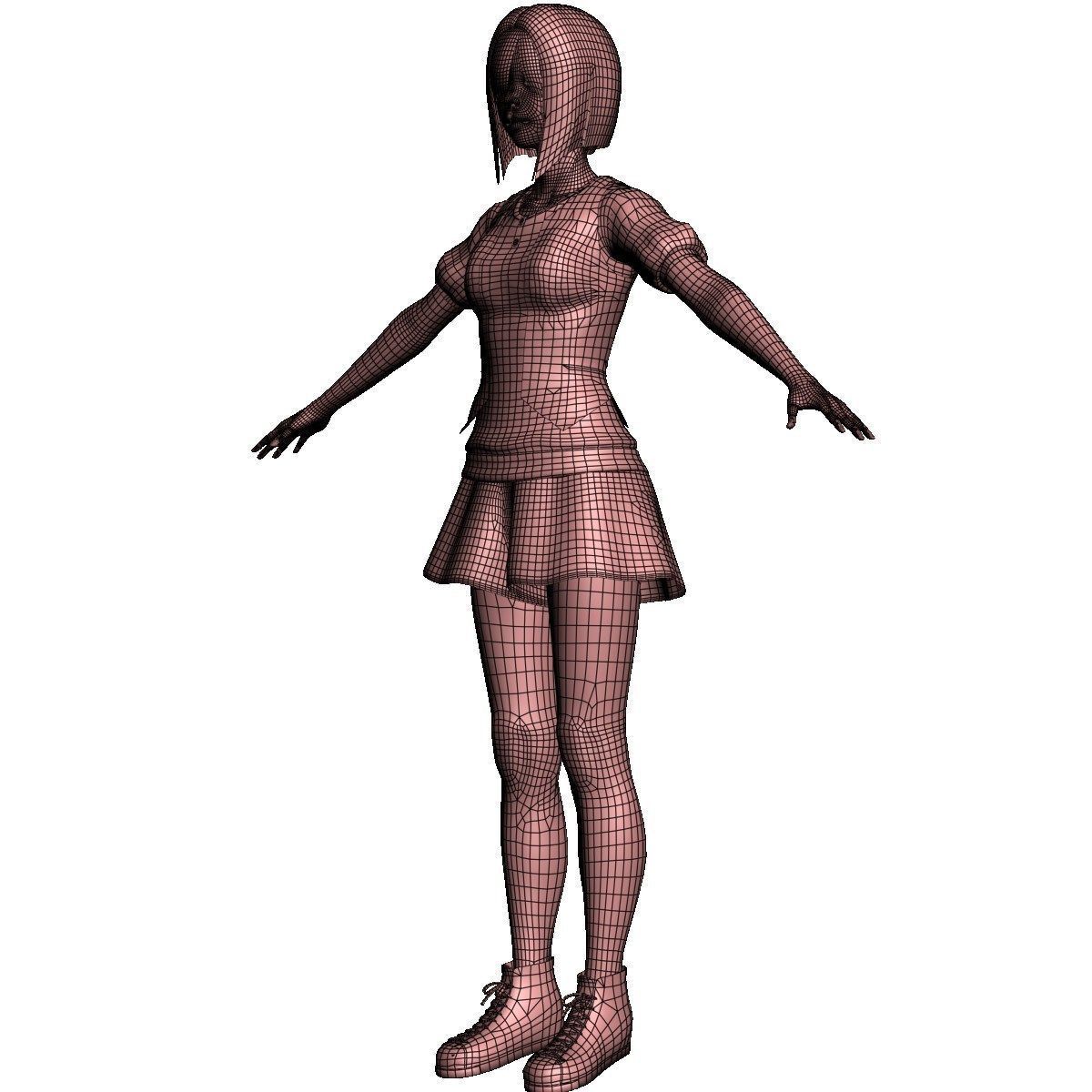 T pose rigged model of Satomi with various outfit 3D model_9