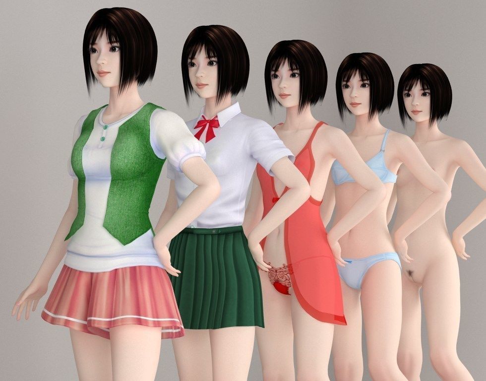 T pose rigged model of Satomi with various outfit 3D model_1