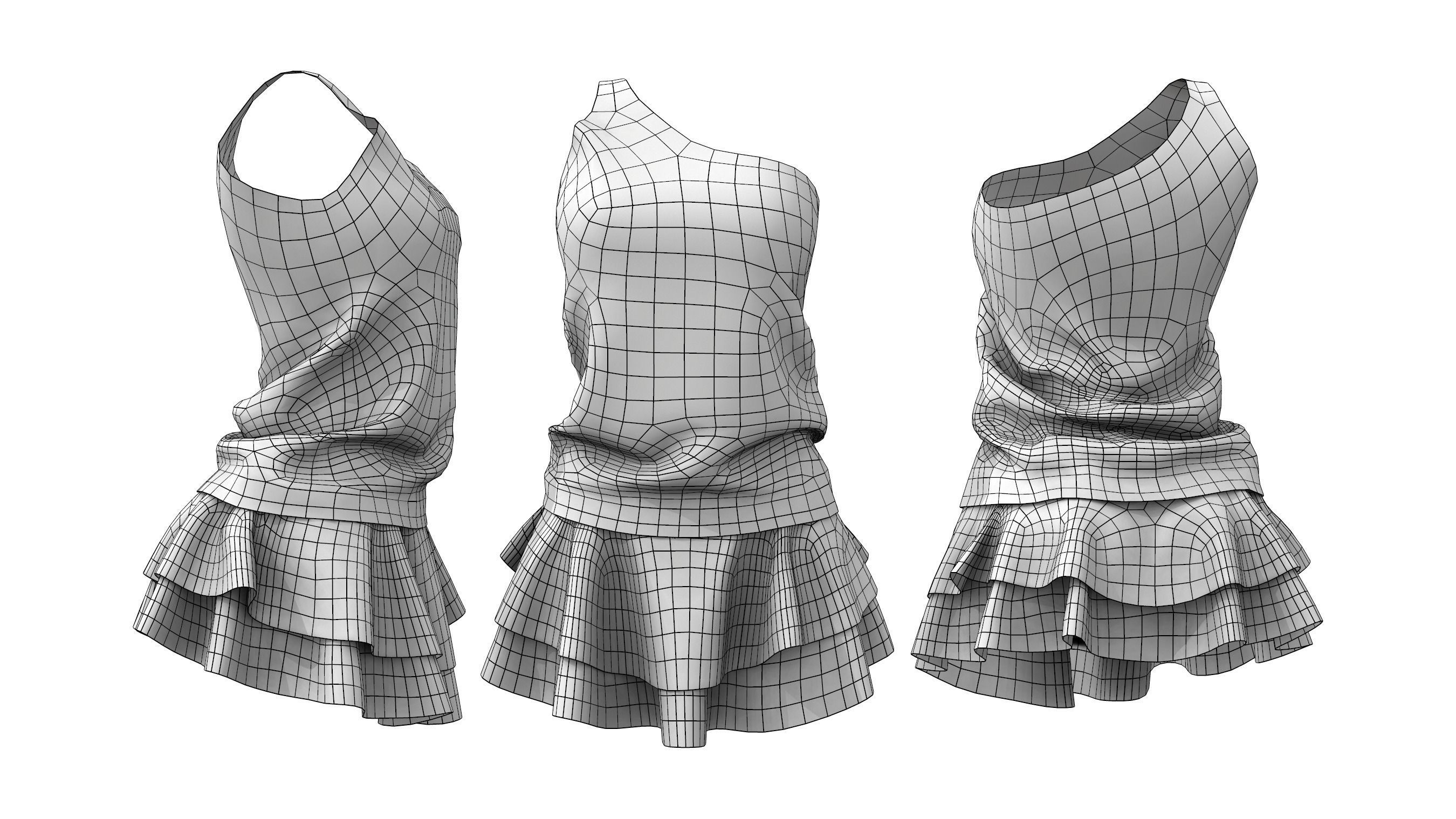 Torn Edge Layered Mini Skirt Outfit Low-poly 3D model_2