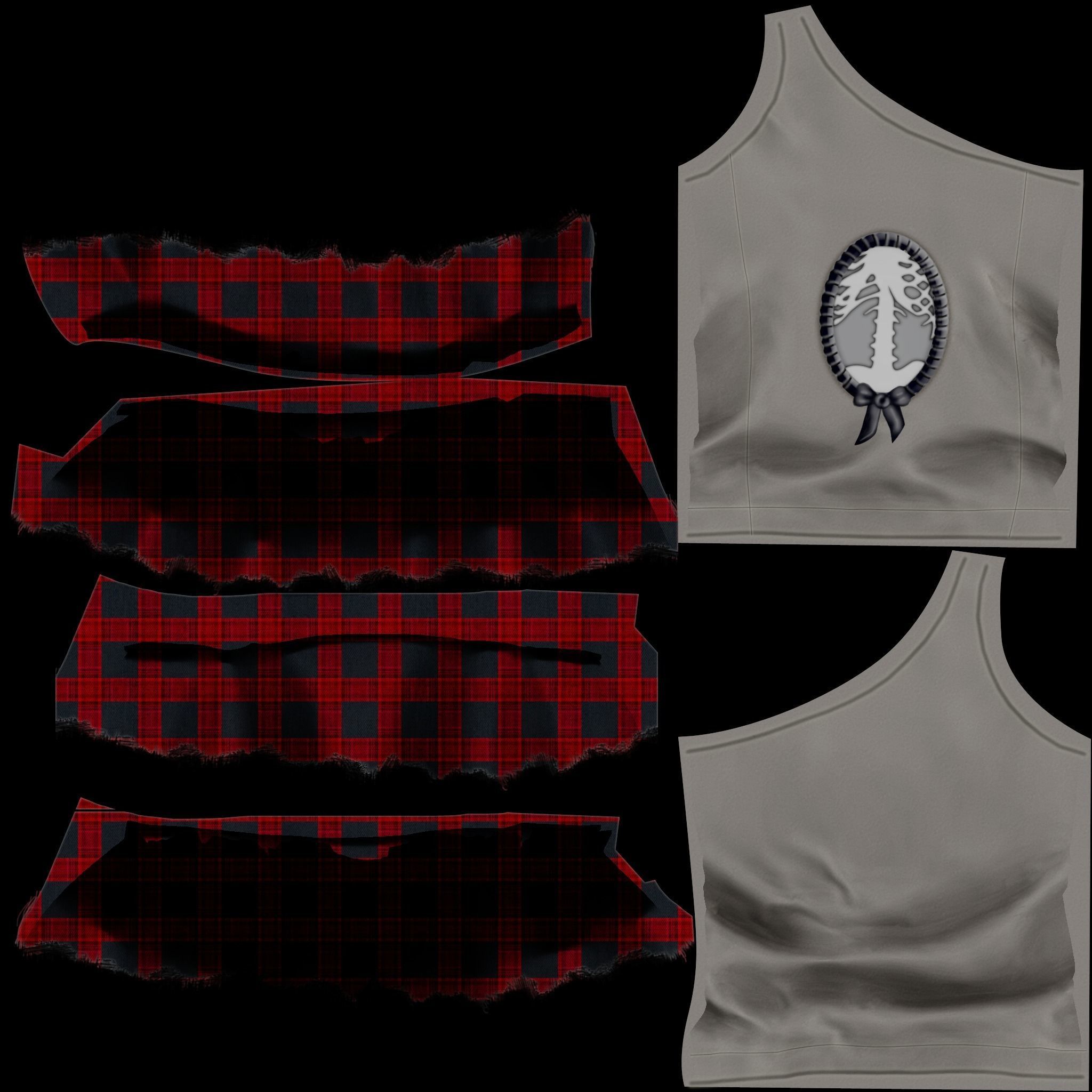 Torn Edge Layered Mini Skirt Outfit Low-poly 3D model_4