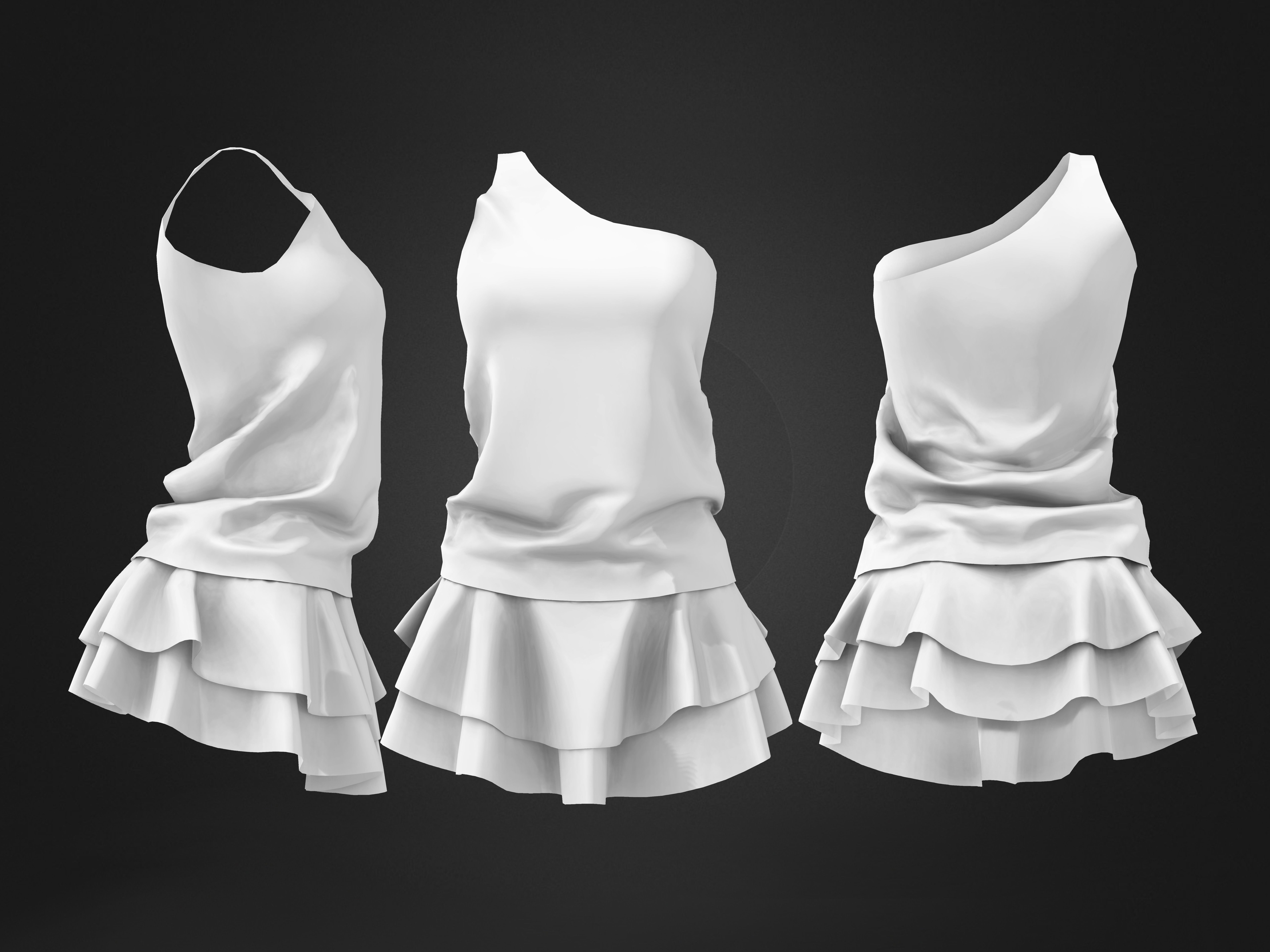 Torn Edge Layered Mini Skirt Outfit Low-poly 3D model_3