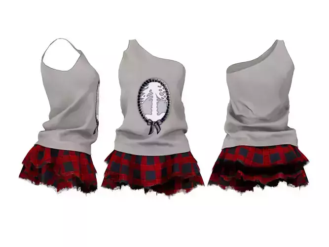Torn Edge Layered Mini Skirt Outfit Low-poly 3D model