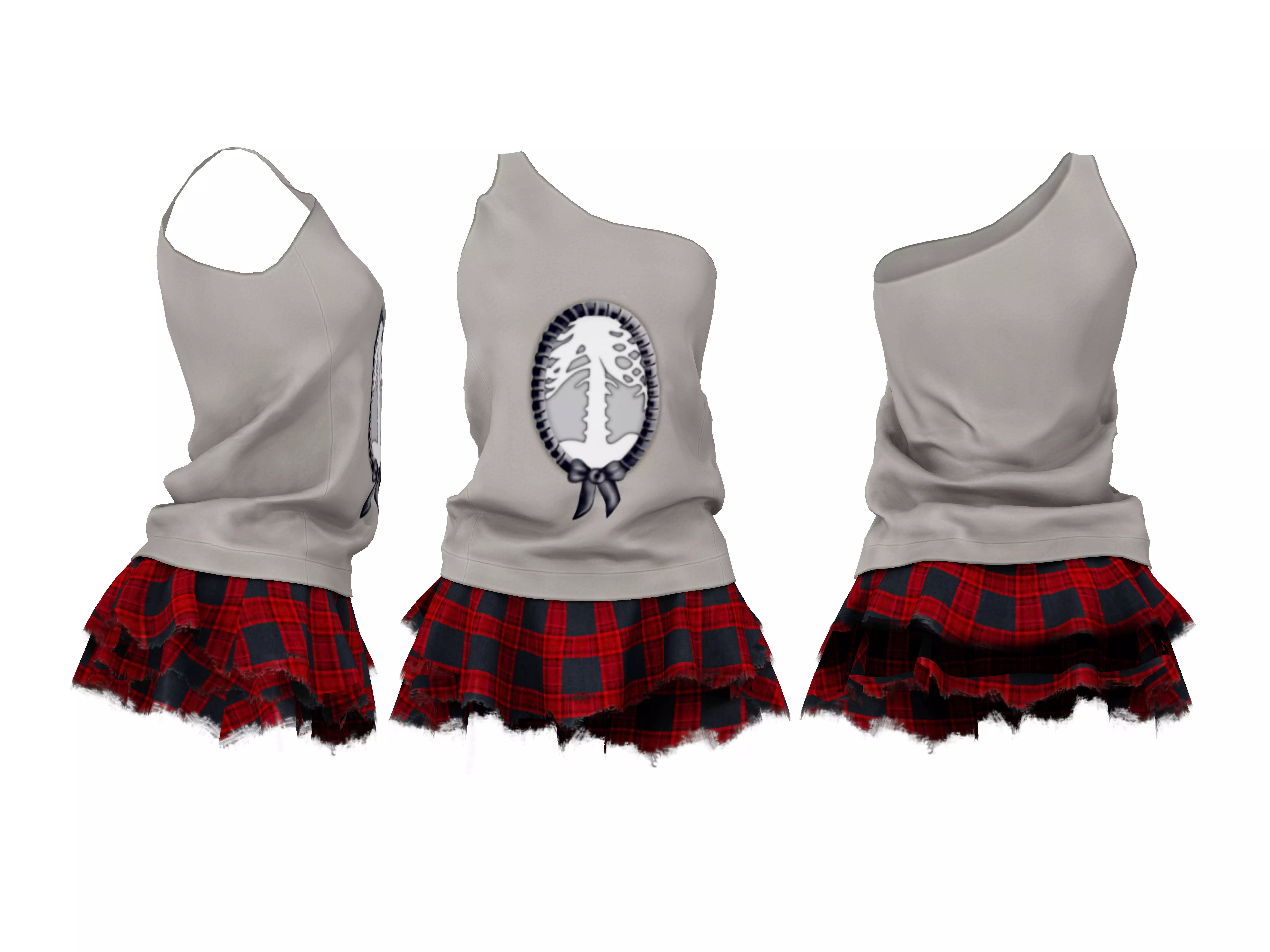 Torn Edge Layered Mini Skirt Outfit Low-poly 3D model_0