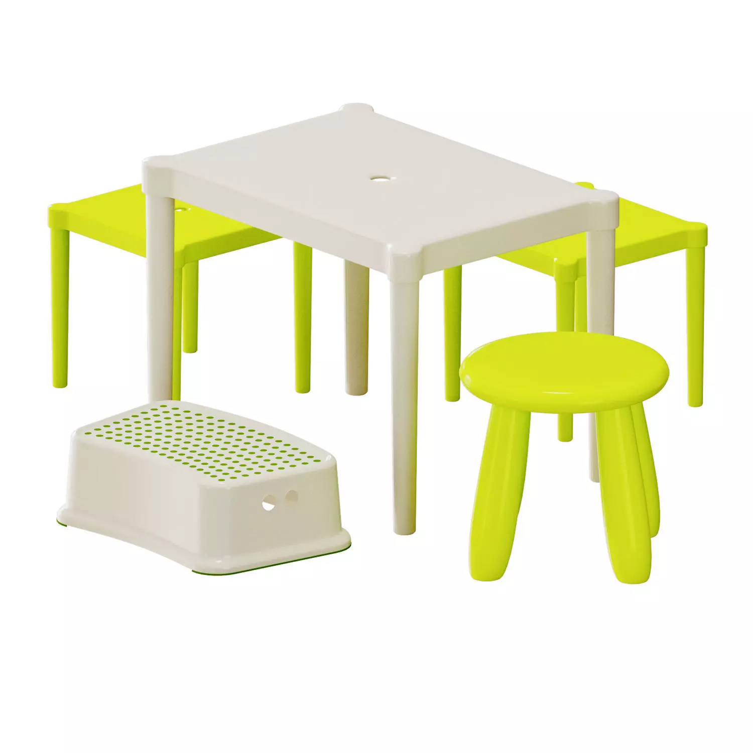 Children table and chairs set 2 3D model_0