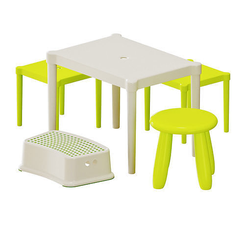 Children table and chairs set 2 3D model