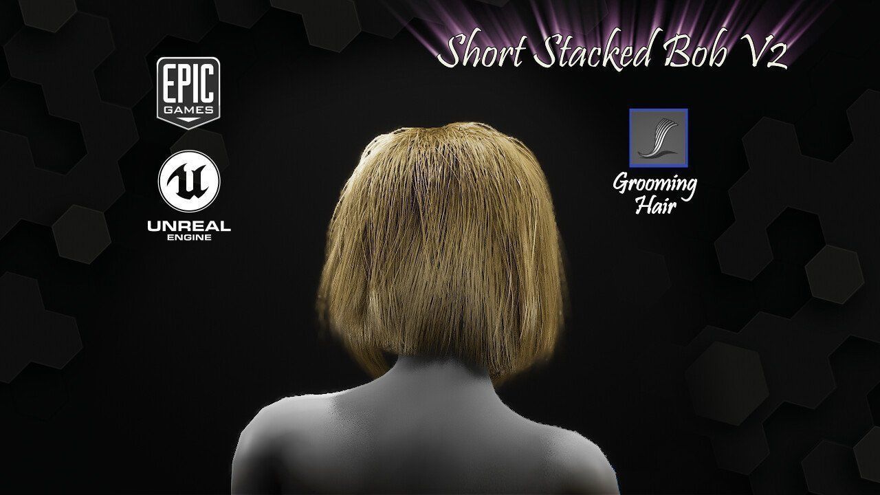 Short Stacked Bob V2 Hairstyle Groom For UE4 Low-poly 3D model_9