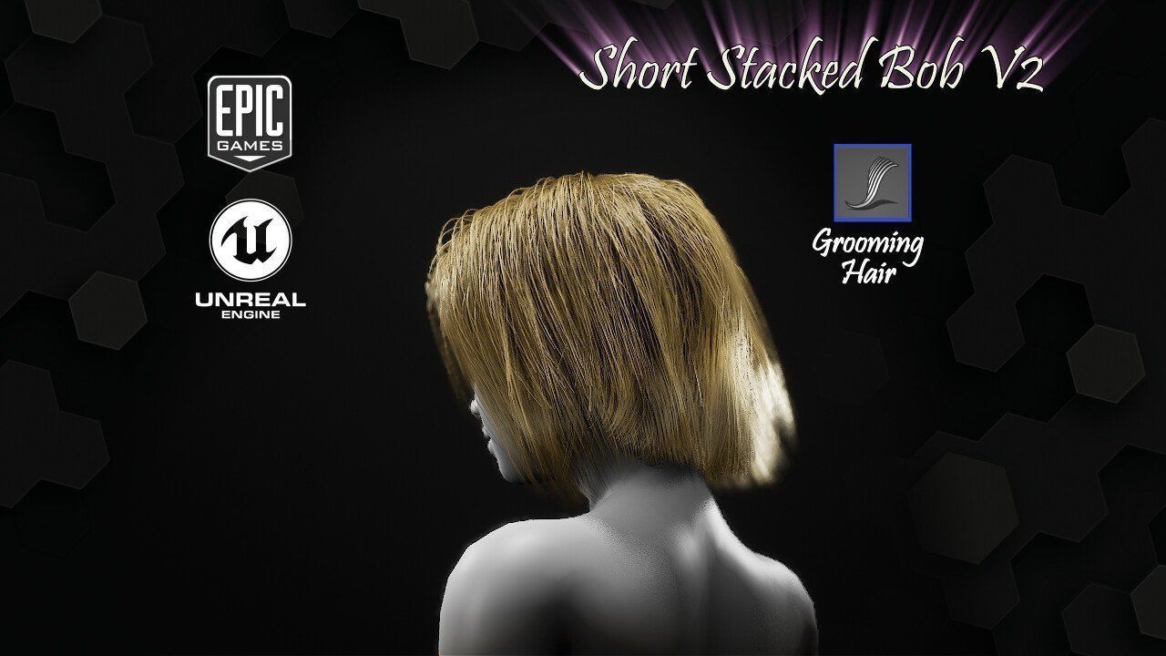Short Stacked Bob V2 Hairstyle Groom For UE4 Low-poly 3D model_8