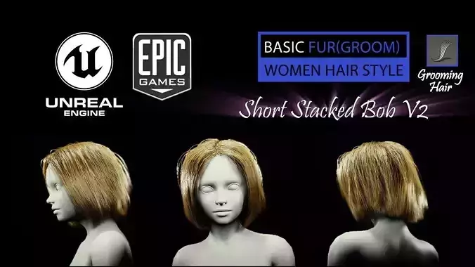 Short Stacked Bob V2 Hairstyle Groom For UE4