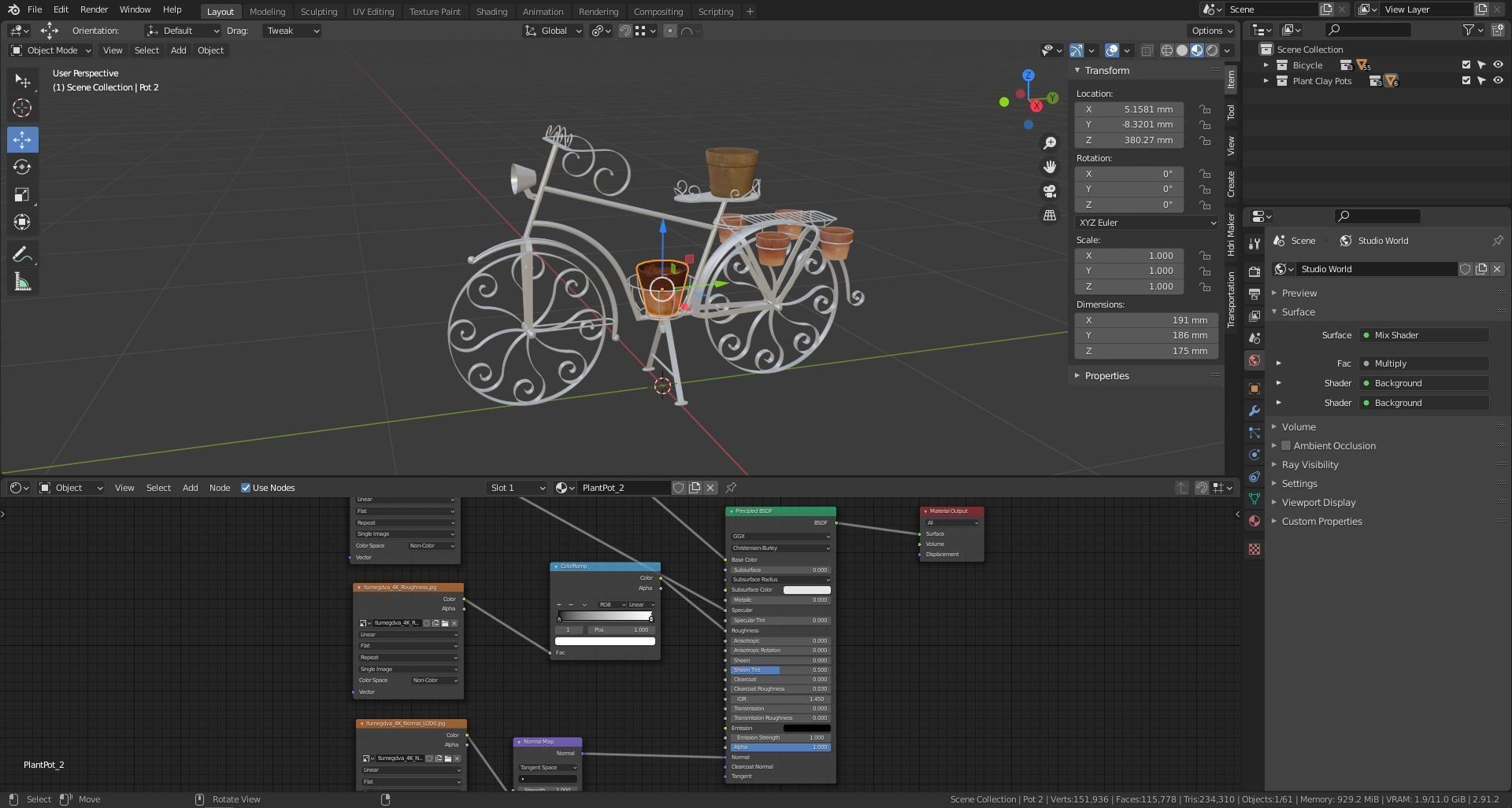 Garden Bicycle with flower pots 3D model_10