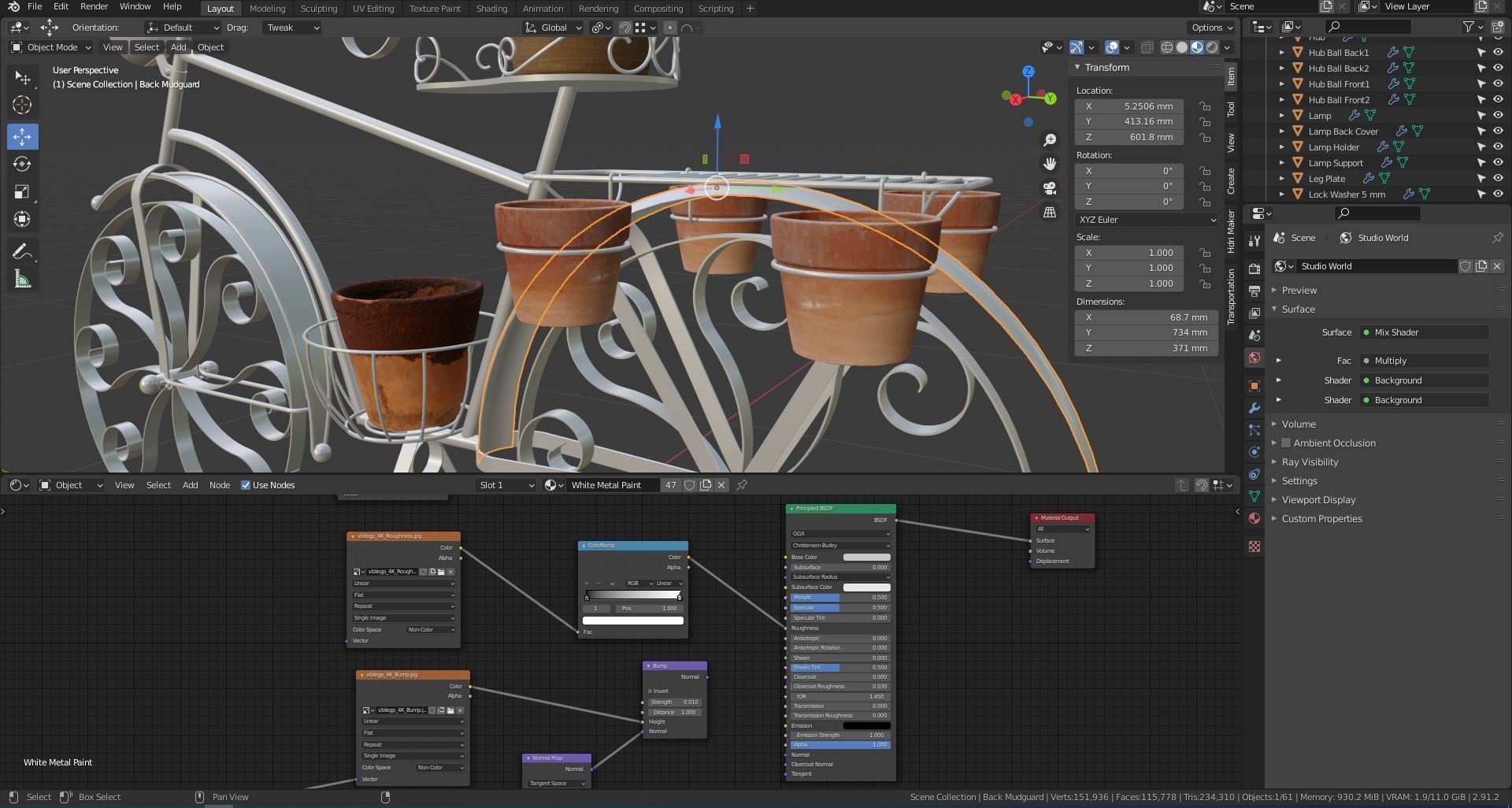 Garden Bicycle with flower pots 3D model_12
