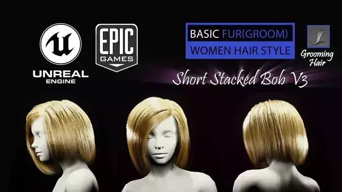 Short Stacked Bob V3 Hairstyle Groom For UE4