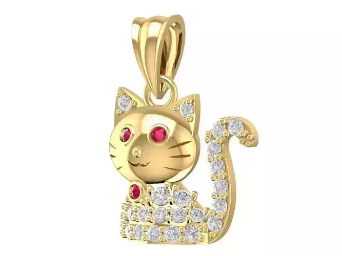 Cute Cat Pendant Gold Jewelry with Gemstones 1619
