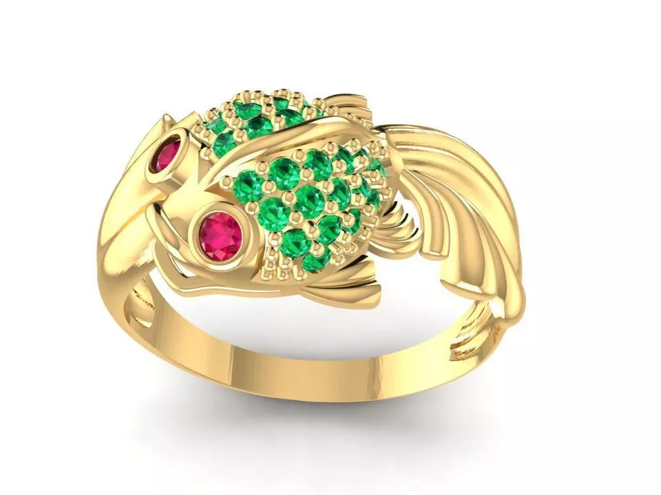 Lucky Carp Fish Ring with Gemstones 1620 3D print model
