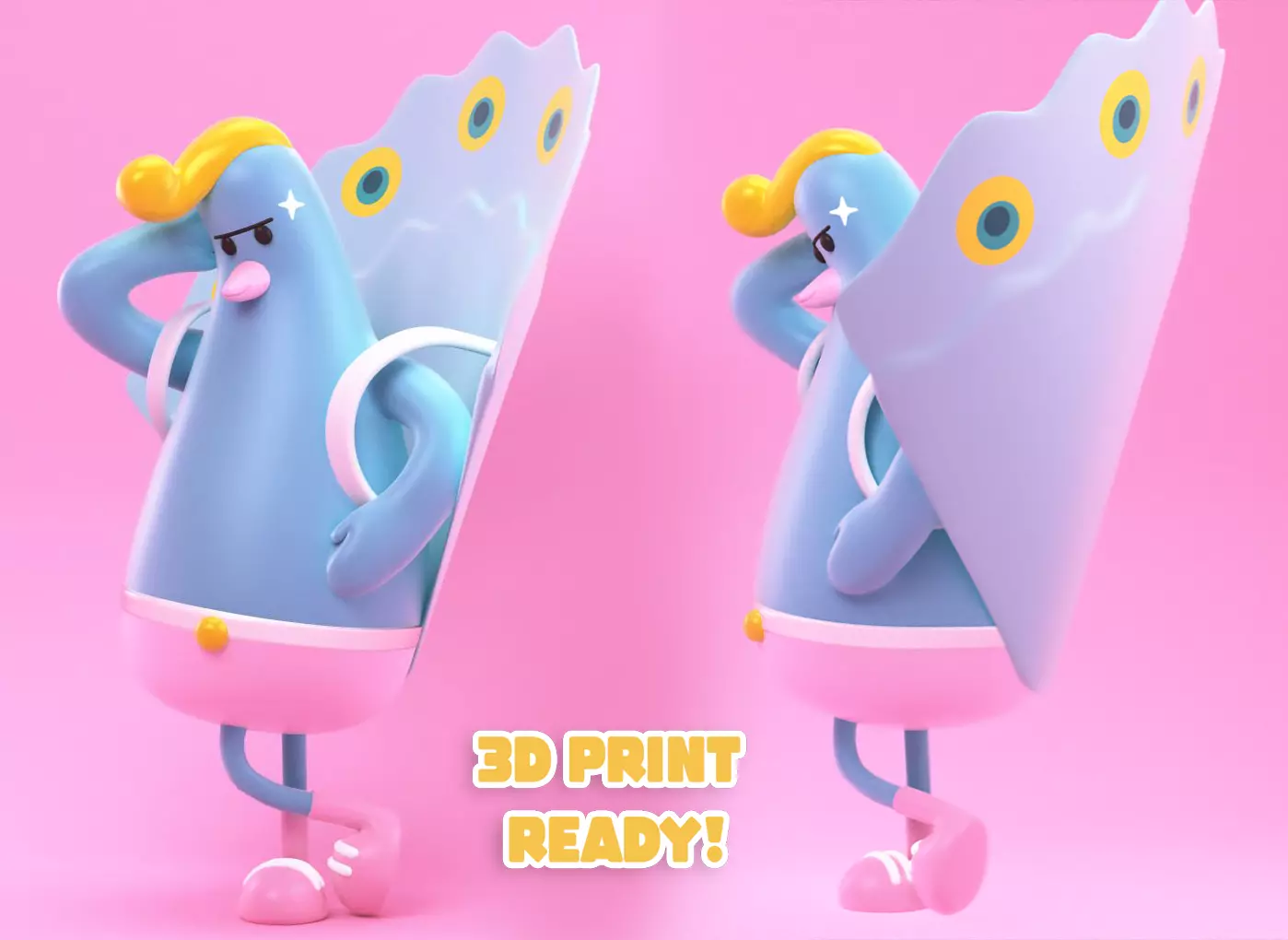 Peacock cartoon character holding towel 3D print model