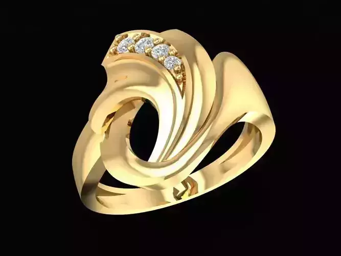 Artistic Wave Twist Diamond Ring 3D Model 1624