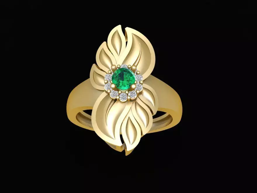 Floral Petal Ring with Round Gemstone 9407 1628 3D print model