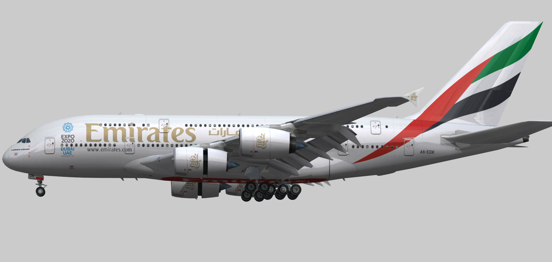 Airbus A380-8 Emirates airlines Expo 2020 livery Low-poly 3D model_7