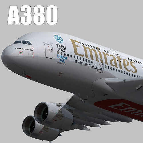 Airbus A380-8 Emirates airlines Expo 2020 livery Low-poly 3D model