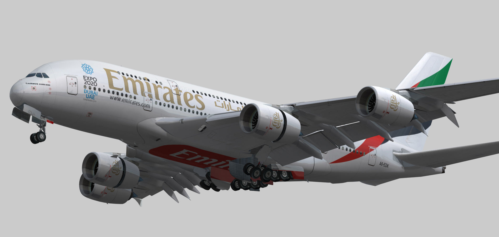 Airbus A380-8 Emirates airlines Expo 2020 livery Low-poly 3D model_8