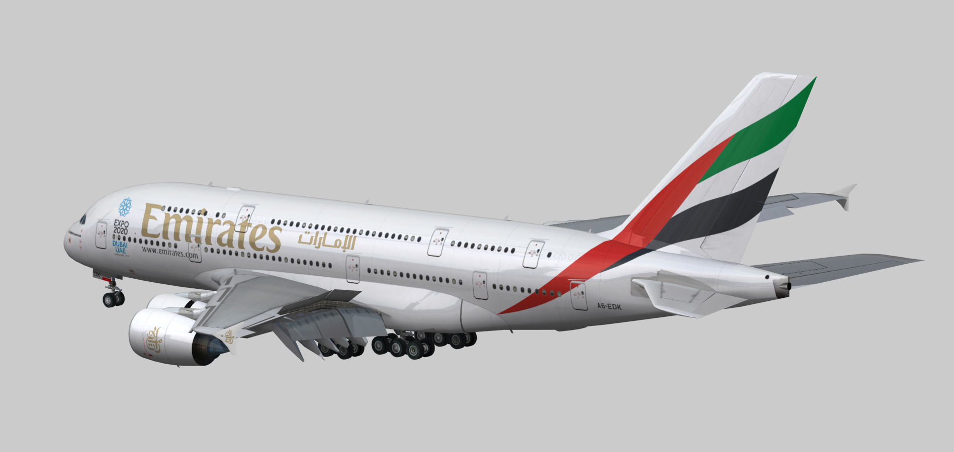 Airbus A380-8 Emirates airlines Expo 2020 livery Low-poly 3D model_6