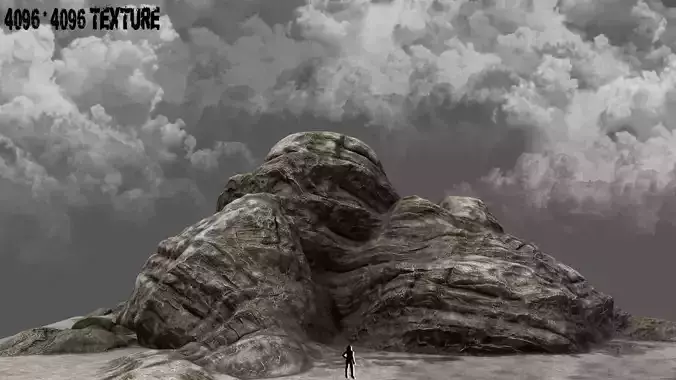 Rock in desert with clouds