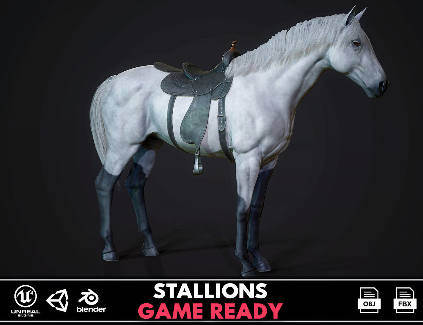 Stallions - Game Ready horse Low-poly 3D model_0
