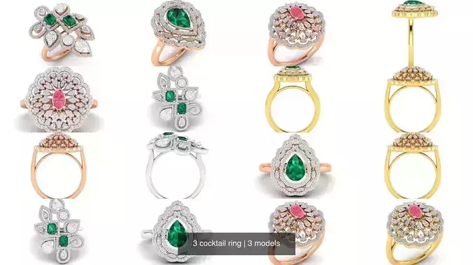 3 cocktail ring 3D Model Collection