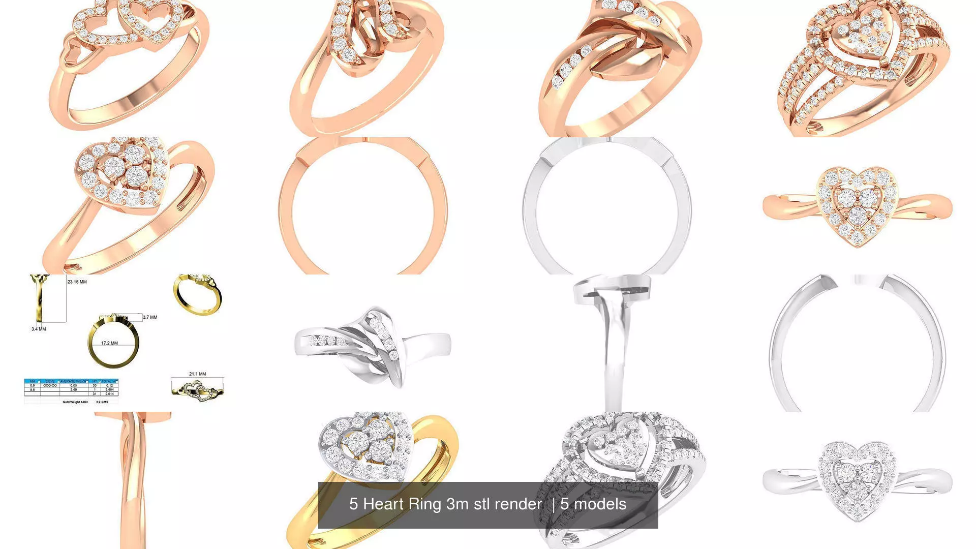 5 Heart Ring 3m stl render  3D Model Collection_0