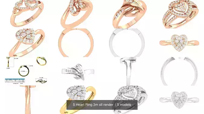 5 Heart Ring 3m stl render 