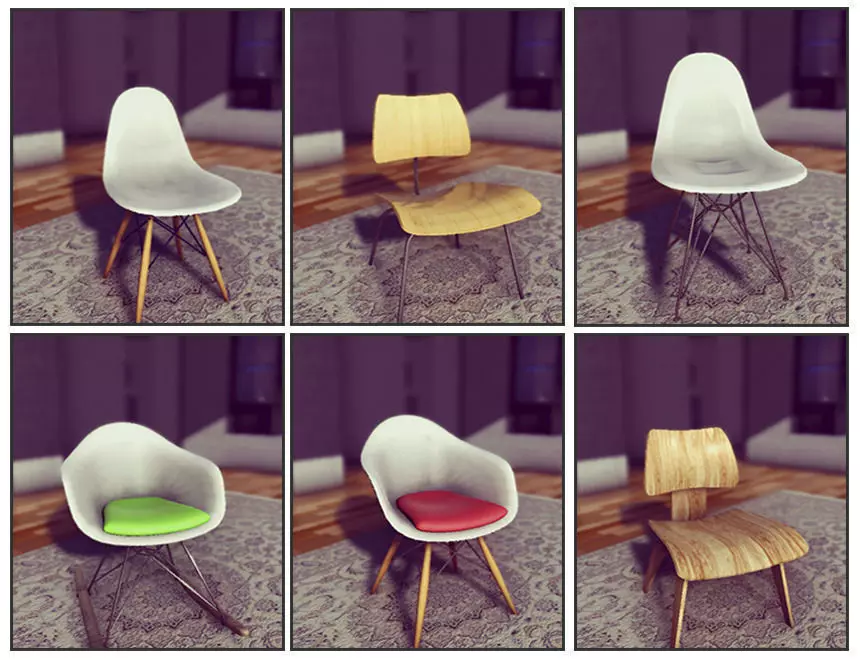 Classic Eames Chairs Low-poly 3D model_0