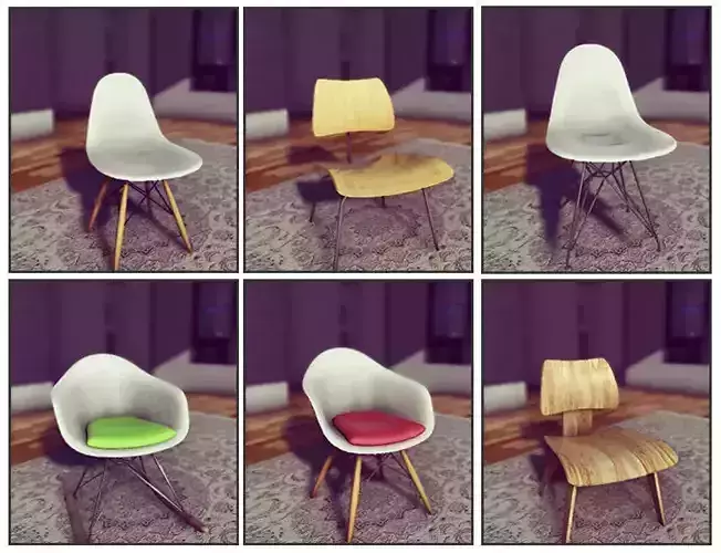 Classic Eames Chairs Low-poly 3D model