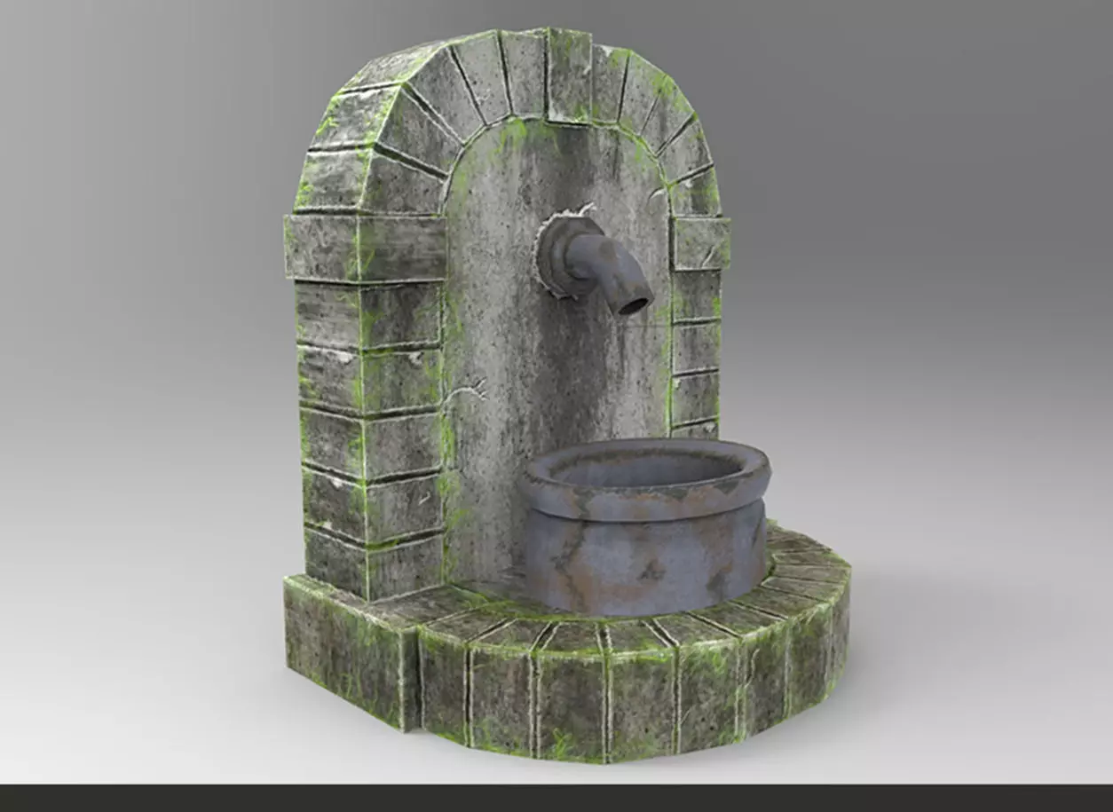 Ancient Roman Water Fountain Low-poly 3D model_0