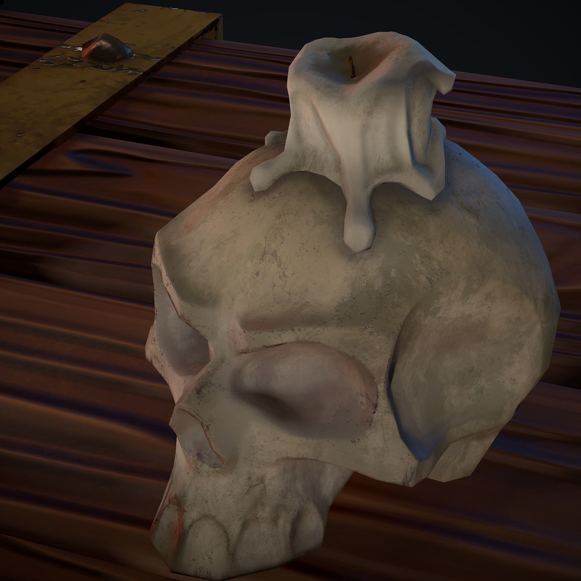 Old Skull with a Candle Low-poly 3D model_2