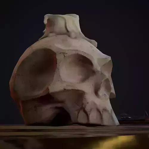 Old Skull with a Candle Low-poly 3D model