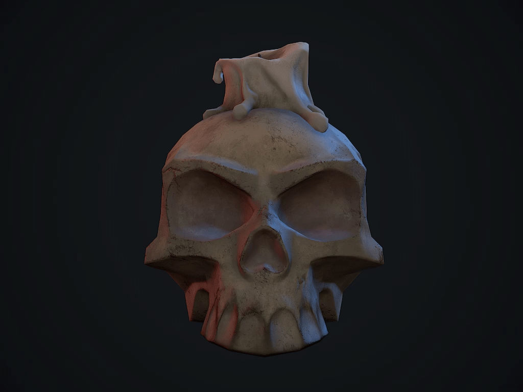 Old Skull with a Candle Low-poly 3D model_1